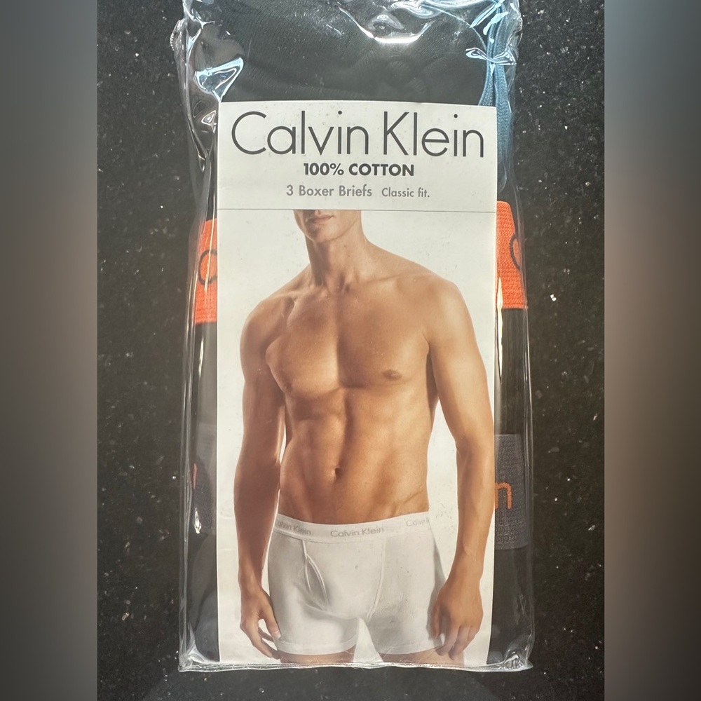 CALVIN KLEIN Classic Fit 3 Pack 100% COTTON Boxer Briefs BLACK MENS XL NU3019